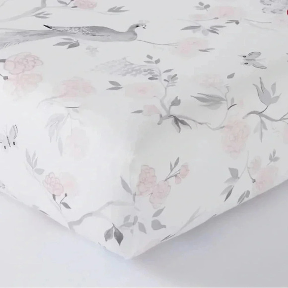 Pottery Barn Kids Other - Pottery Barn Kids Demi Organic Crib Fitted Sheet floral with silver peacocks